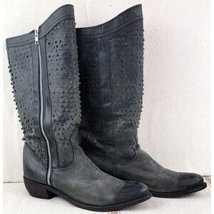 Independent Boot Co Distressed Leather Tall Moto Boho Boots Size 10